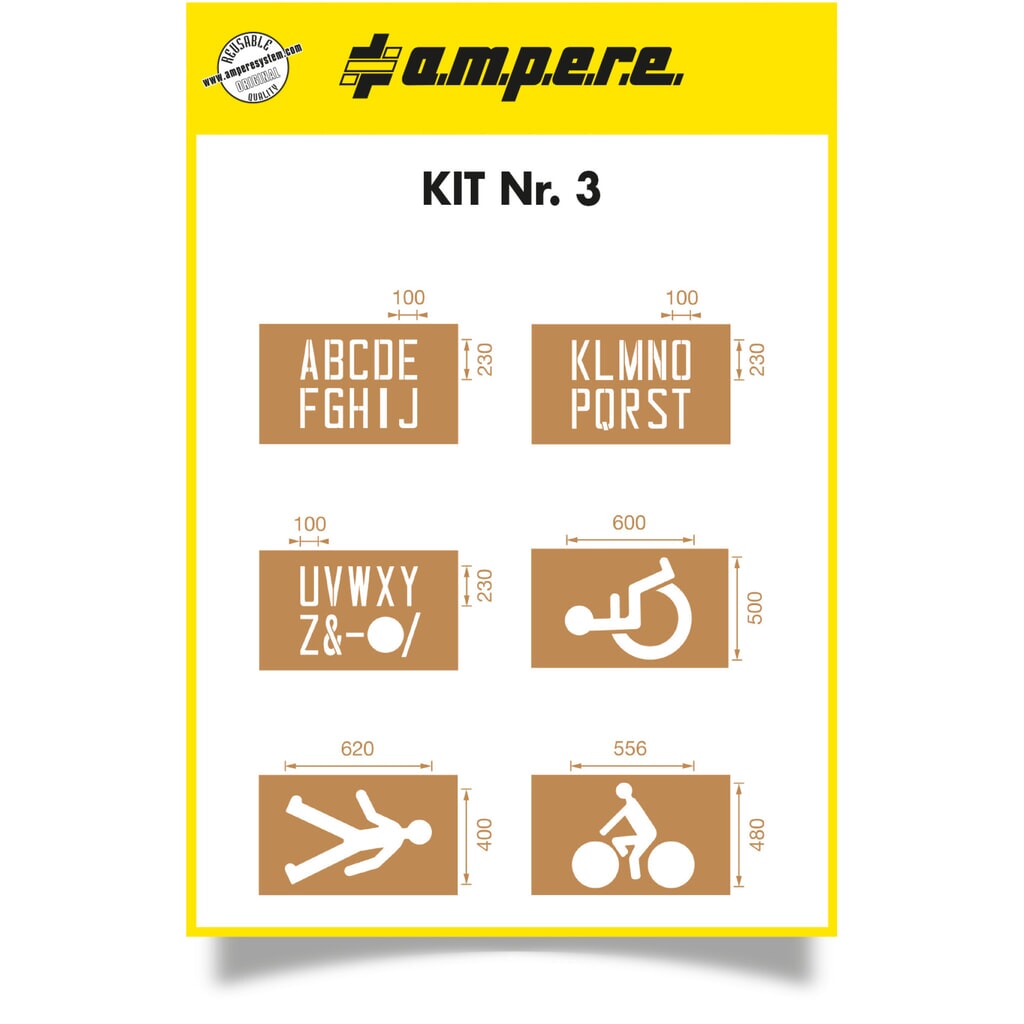 A.M.P.E.R.E. Set sjablonen voor vloermarkeringen