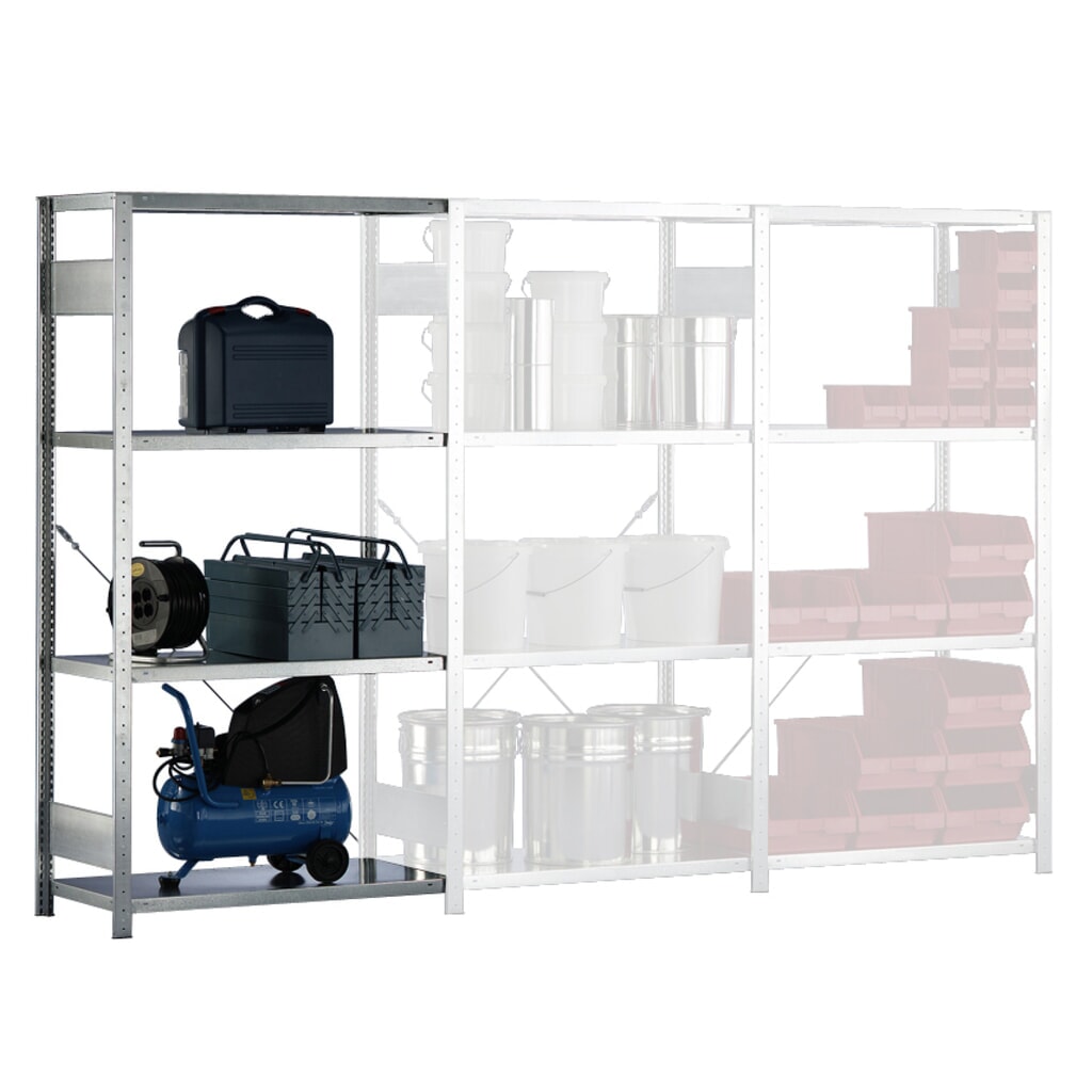 Aanbouwmodule voor legbordstelling META als compleet pakket, vaklast 150 kg, hxbxd 2.000 x 1.000 x 400 mm Product afbeelding: Aanbouwmodule voor legbordstelling META als compleet pakket, vaklast 150 kg, hxbxd 2.000 x 1.000 x 400 mm