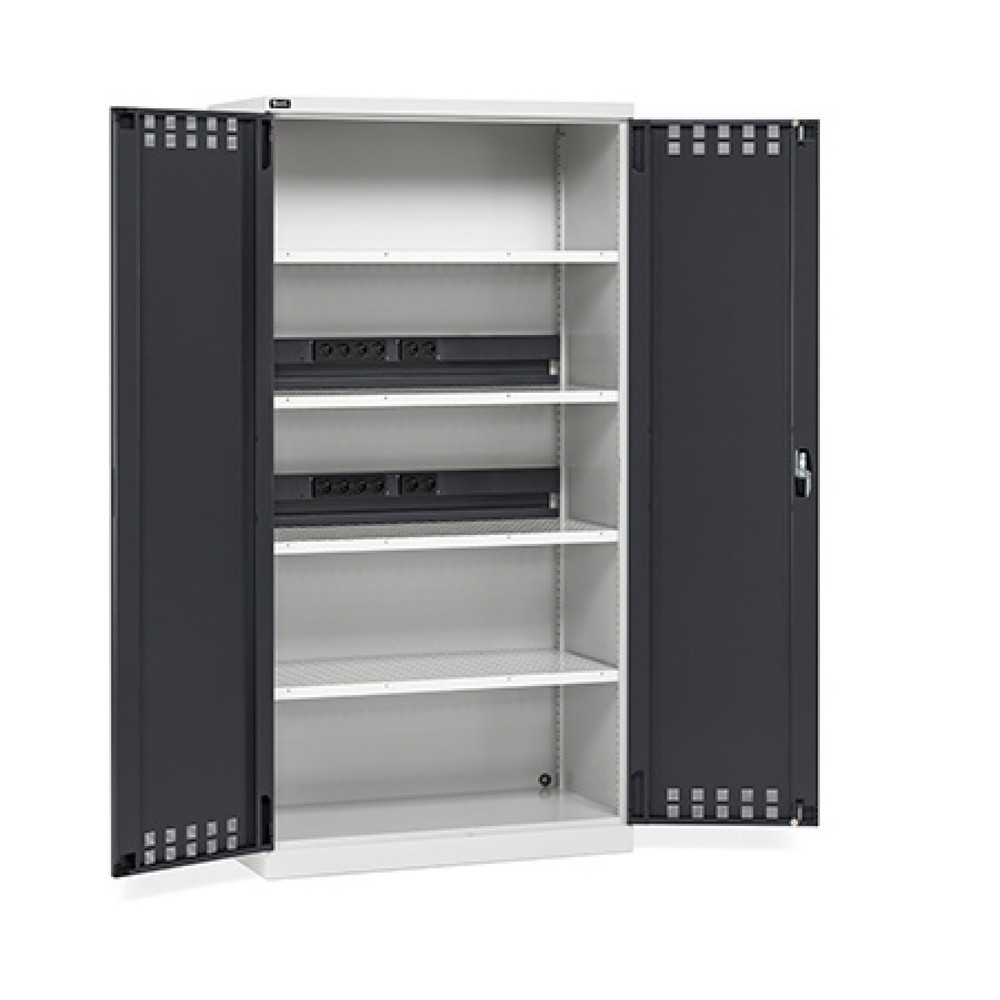 Product afbeelding: Acculaadkast Fami PERFOM, 4 geperforeerde legborden, hxbxd 2.000 x 1.023 x 726 mm, lichtgrijs, antraciet