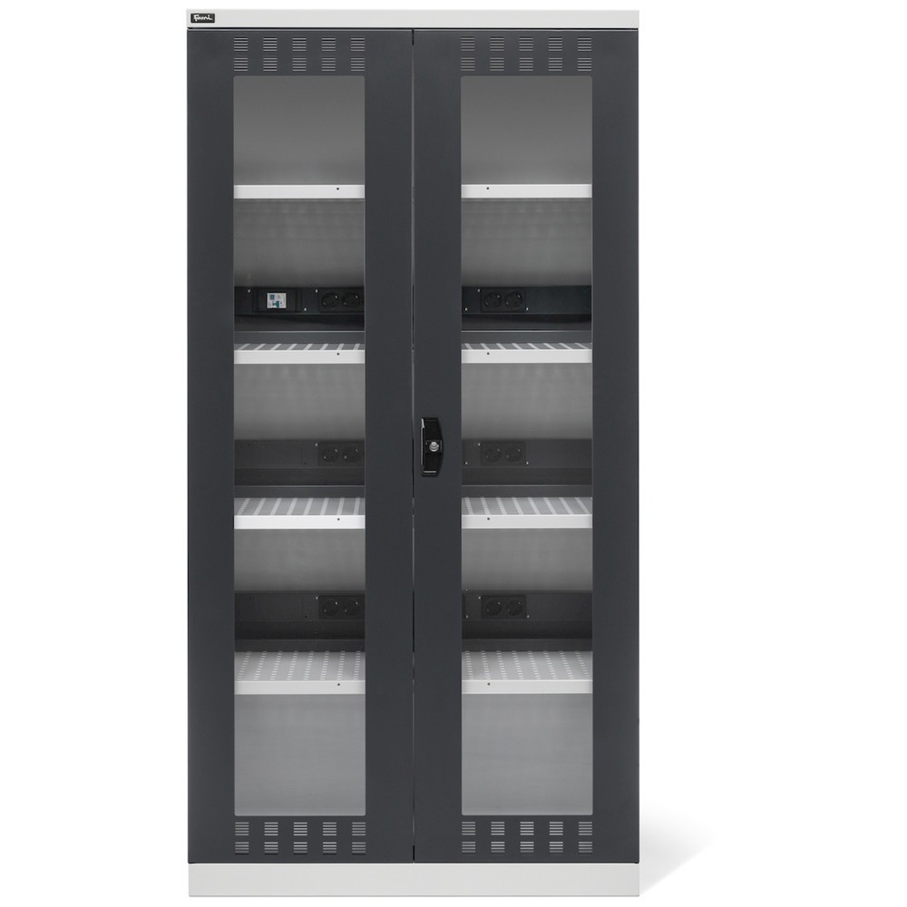 Productafbeelding nr. 2: Acculaadkast Fami PERFOM acculaadkast met kijkvensters, draagvermogen 1.200 kg, 4 geperforeerde legborden, hxbxd 2.000 x 1.023 x 726 mm, lichtgrijs, antraciet