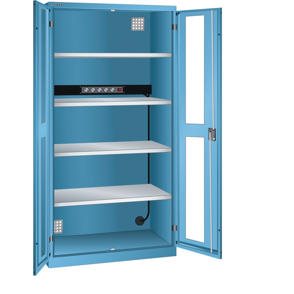 Product afbeelding: Acculaadkast LISTA, (bxdxh) 1000x580x1950 mm, 1 contactdozenlijst achterwand, kijkvenster, lichtblauw