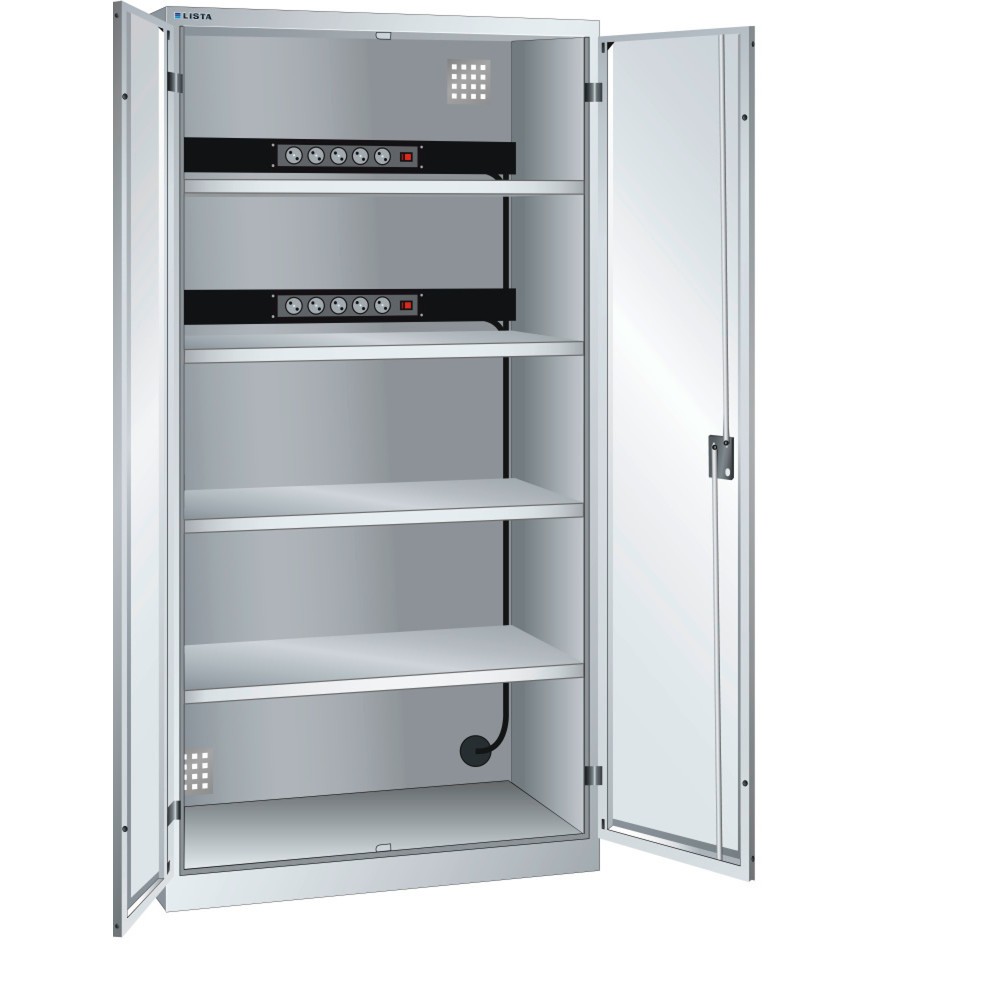 Product afbeelding: Acculaadkast LISTA, (bxdxh) 1000x580x1950 mm, 2 contactdozenlijsten achterwand, lichtgrijs