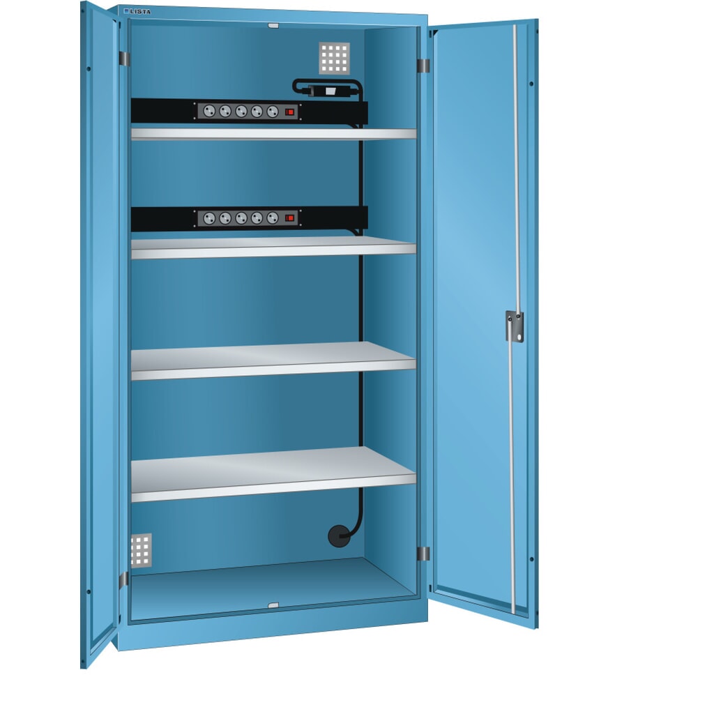 Product afbeelding: Acculaadkast LISTA, (bxdxh) 1000x580x1950 mm, 2 contactdozenlijsten achterwand, FI/LS, lichtblauw