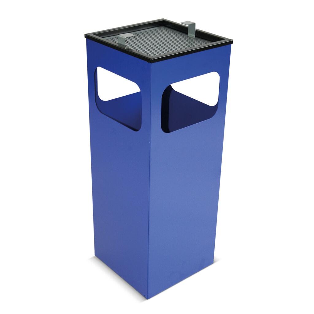 Afvalbak met asbak KUBA, 15 liter, blauw Product afbeelding: Afvalbak met asbak KUBA, 15 liter, blauw