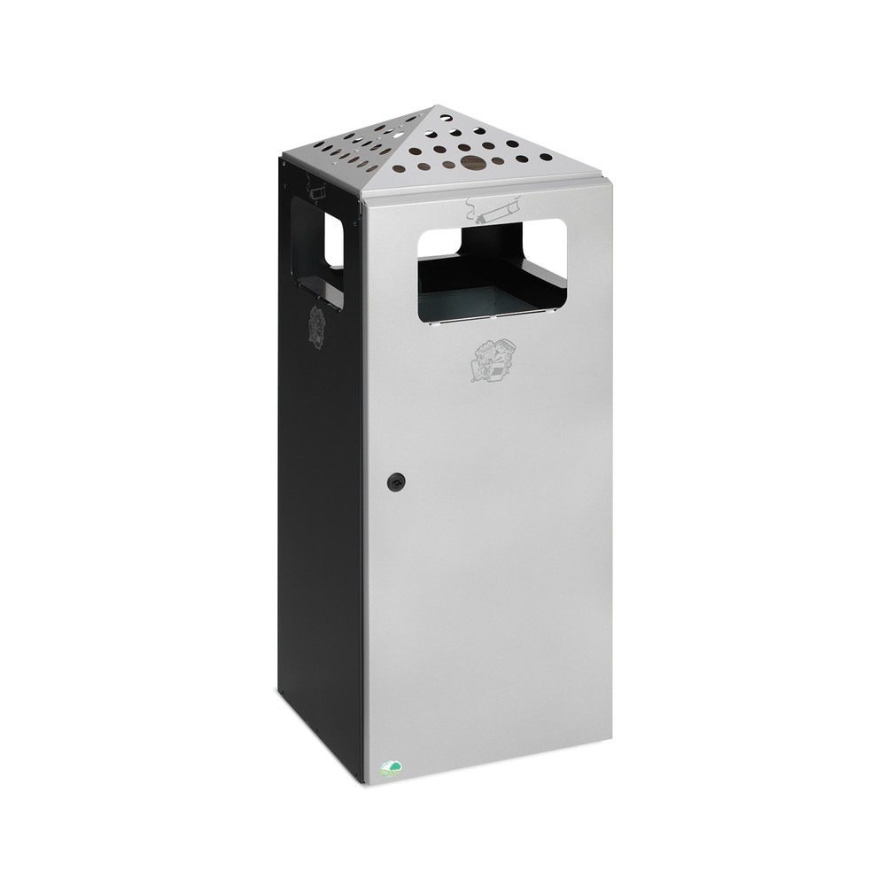 Product afbeelding: Afvalbak met asbak VAR®, met geperforeerd dak, plaatstaal, 80 liter