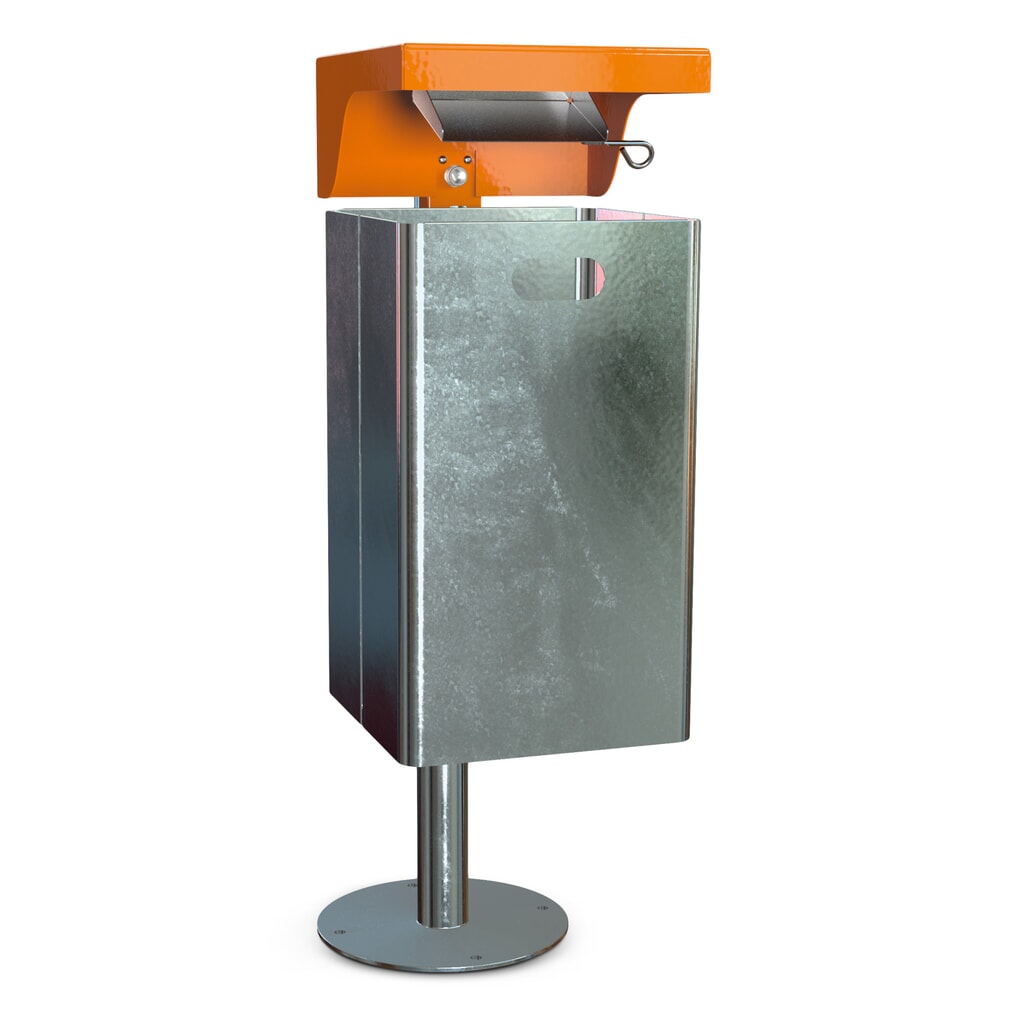 RENNER Afvalbak met beschermkap en asbak, plaatstaal, 40 liter, hoogte 580 mm, wandmontage Productafbeelding nr. 3: RENNER Afvalbak met beschermkap en asbak, plaatstaal, 40 liter, hoogte 580 mm, wandmontage