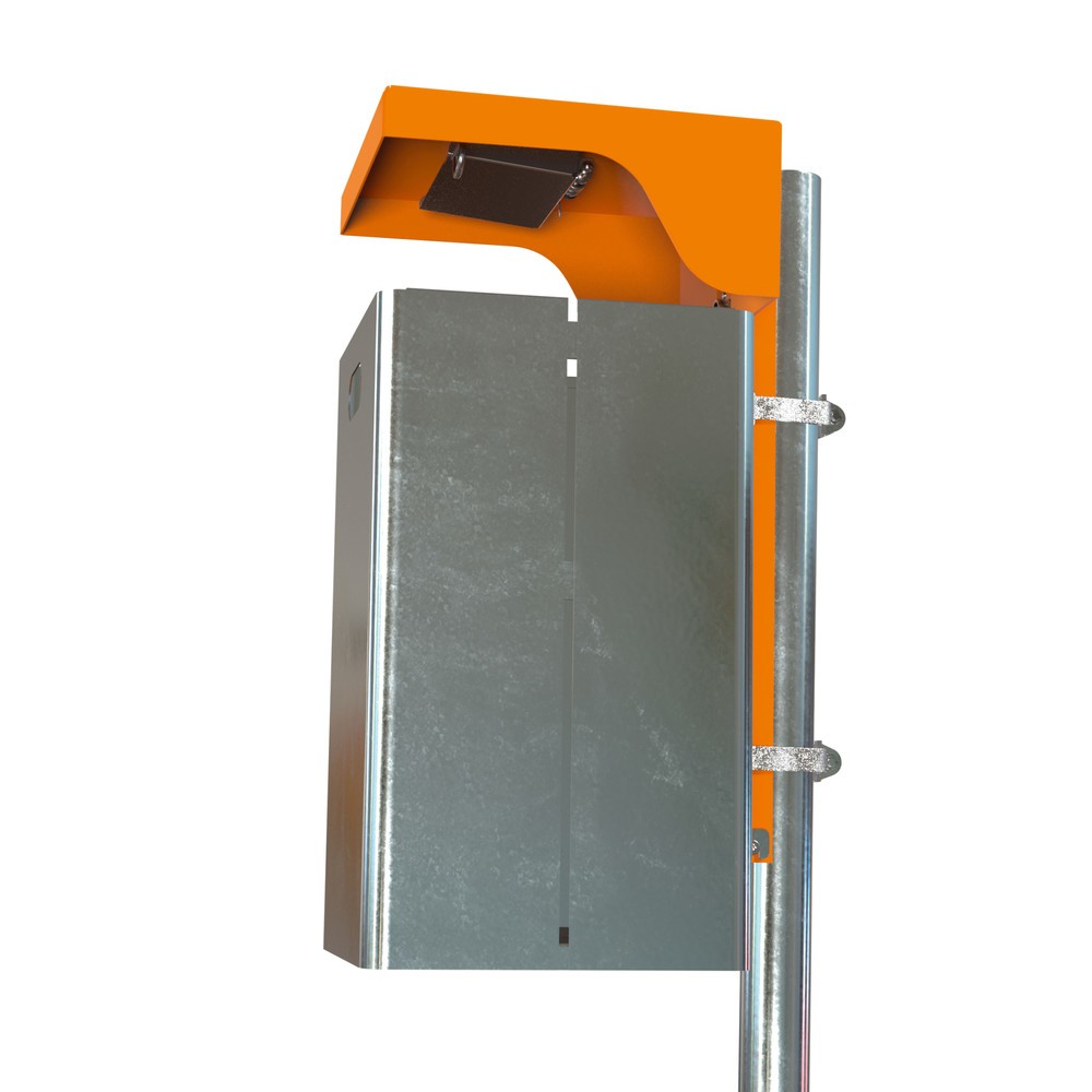 Productafbeelding nr. 2: RENNER Afvalbak met beschermkap en asbak, plaatstaal, 40 liter, hoogte 900 mm, voor keilboutbevestiging, incl. paal
