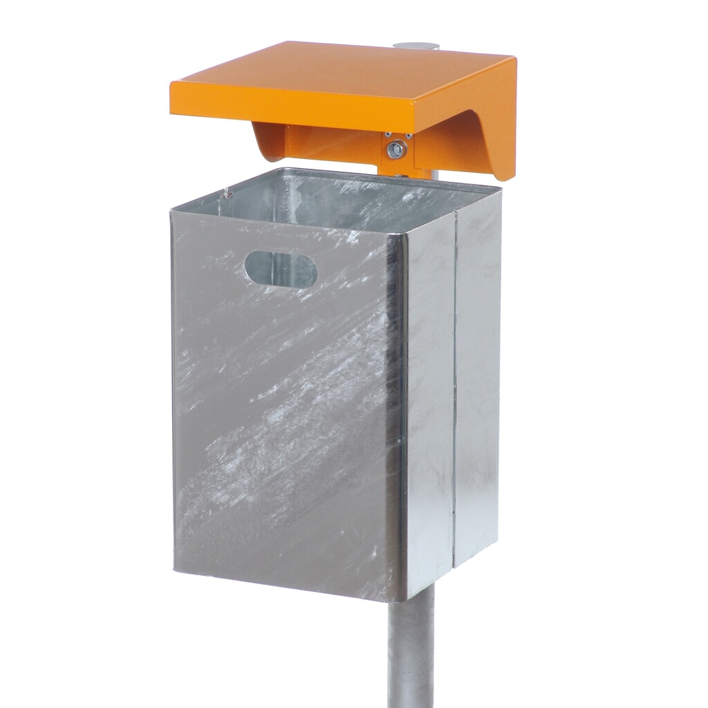 RENNER Afvalbak met beschermkap, plaatstaal, 40 liter, hoogte 580 mm, wandmontage Product afbeelding: RENNER Afvalbak met beschermkap, plaatstaal, 40 liter, hoogte 580 mm, wandmontage