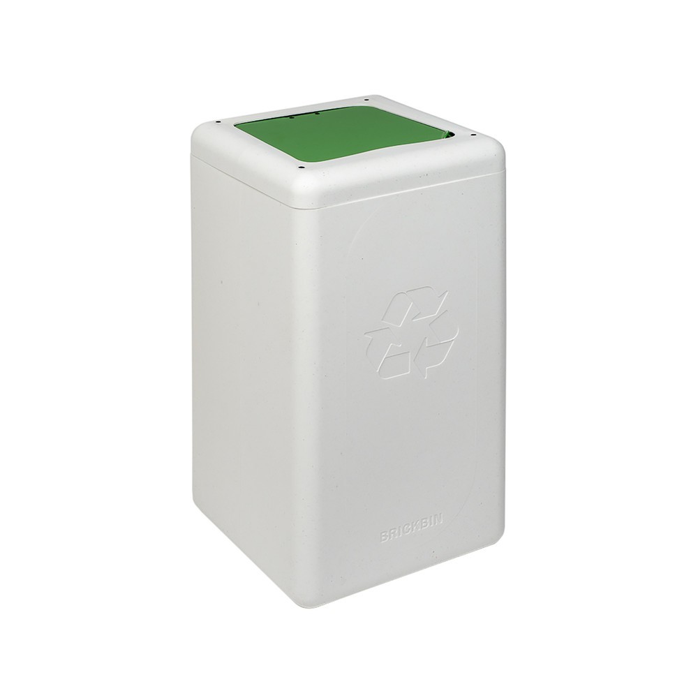 Product afbeelding: Afvalbak met klapdeksel BRICKBIN, van gerecyclede kunststof, 65 liter, vierkant, wit / groen
