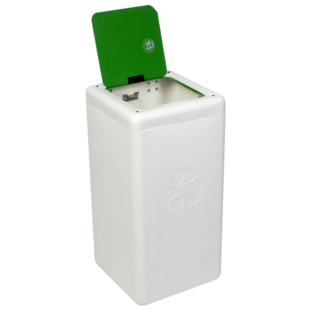 Productafbeelding nr. 3: Afvalbak met klapdeksel BRICKBIN, van gerecyclede kunststof, 65 liter, vierkant, wit / groen
