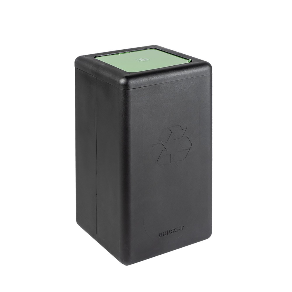 Product afbeelding: Afvalbak met klapdeksel BRICKBIN, van gerecyclede kunststof, 65 liter, vierkant, zwart / groen