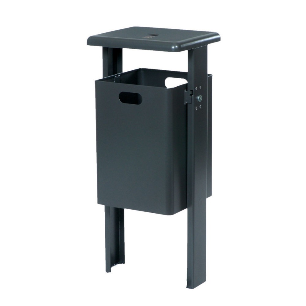 Product afbeelding: Afvalbak RENNER type 7083-70, rechthoekig, 40 liter, om in beton te verankeren, met asbak, gepoedercoat, antracietgrijs