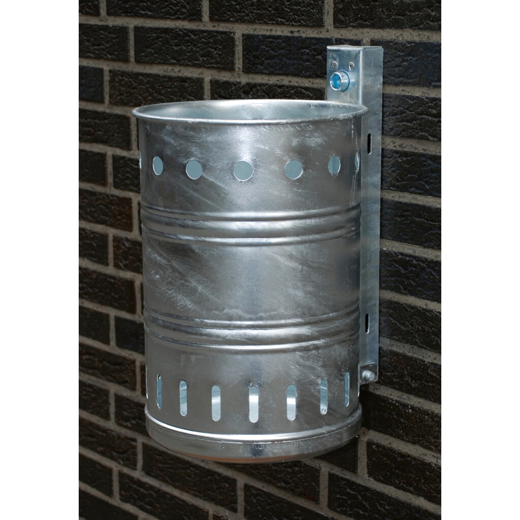 RENNER Stalen afvalbak, 20 liter, rond, wandmontage, geperforeerd Product afbeelding: RENNER Stalen afvalbak, 20 liter, rond, wandmontage, geperforeerd