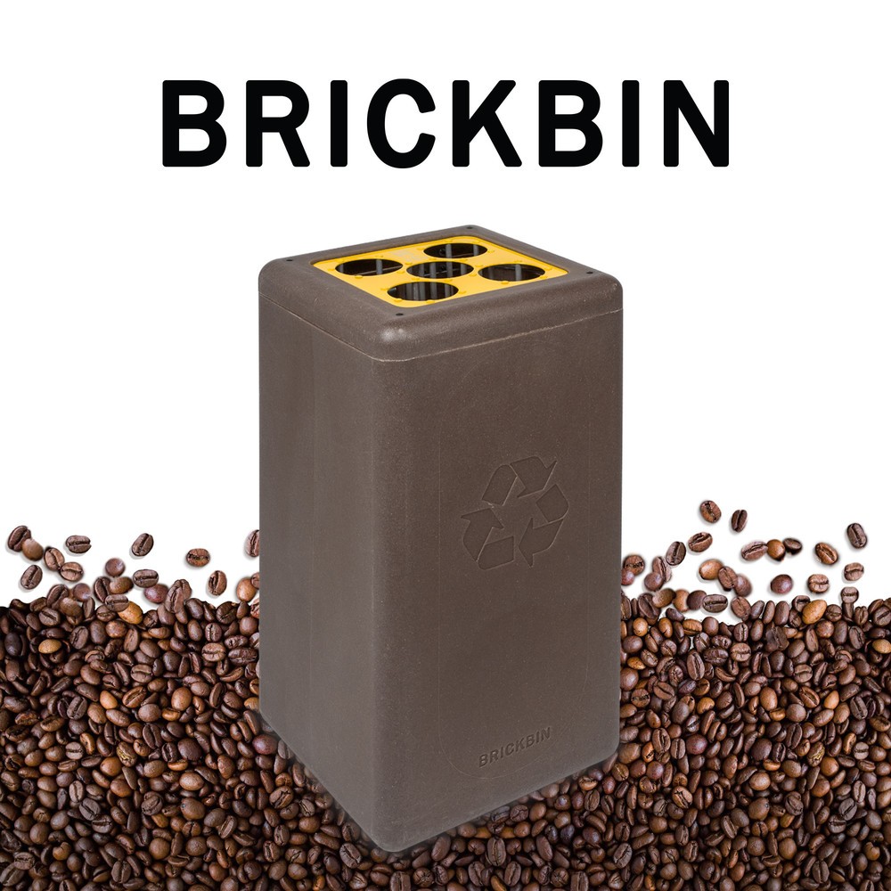 Productafbeelding nr. 3: Afvalbak voor bekers BRICKBIN, van gerecyclede kunststof en koffiedik, 65 liter, bruin / geel