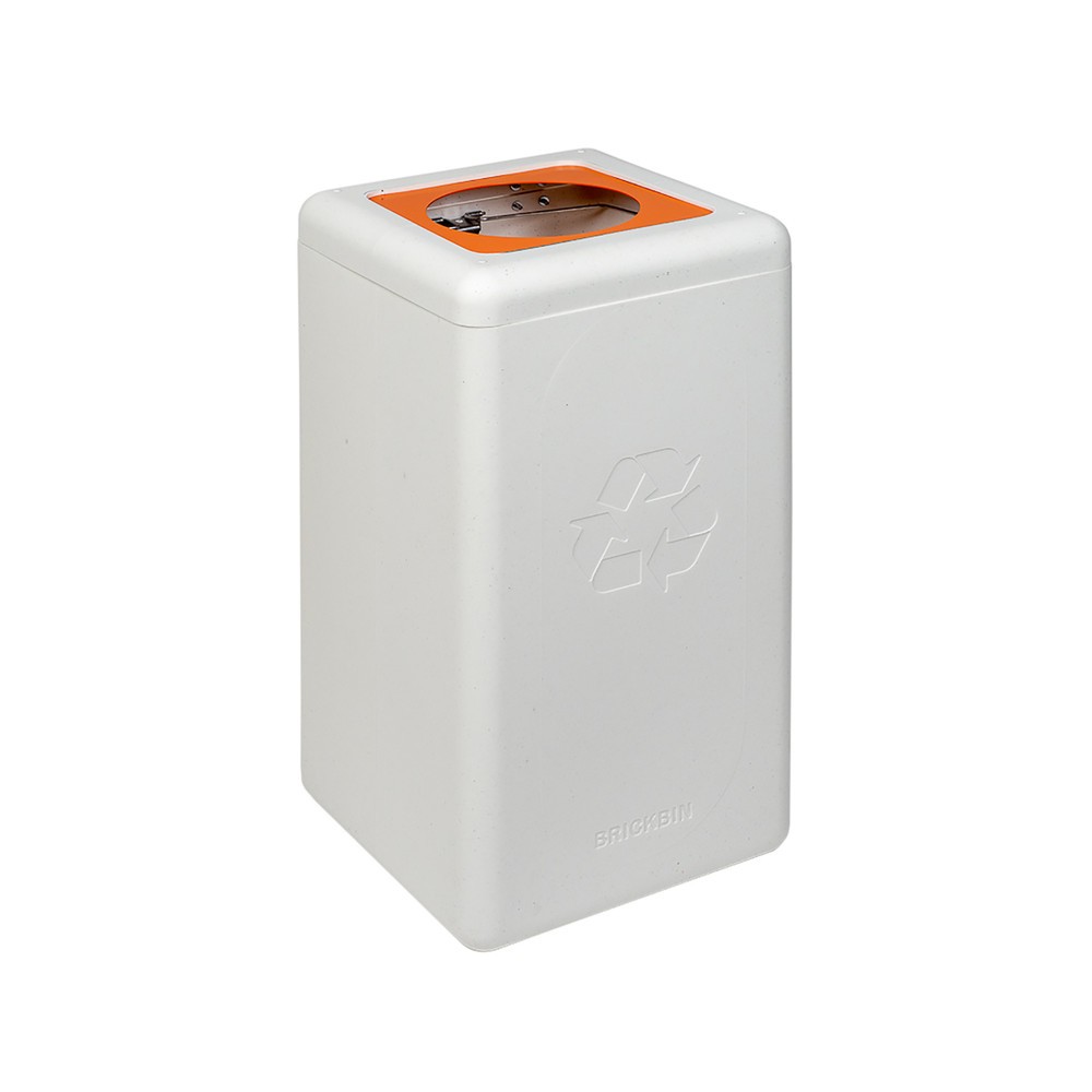 Product afbeelding: Afvalbak voor plastic BRICKBIN, van gerecyclede kunststof, 65 liter, vierkant, wit / oranje