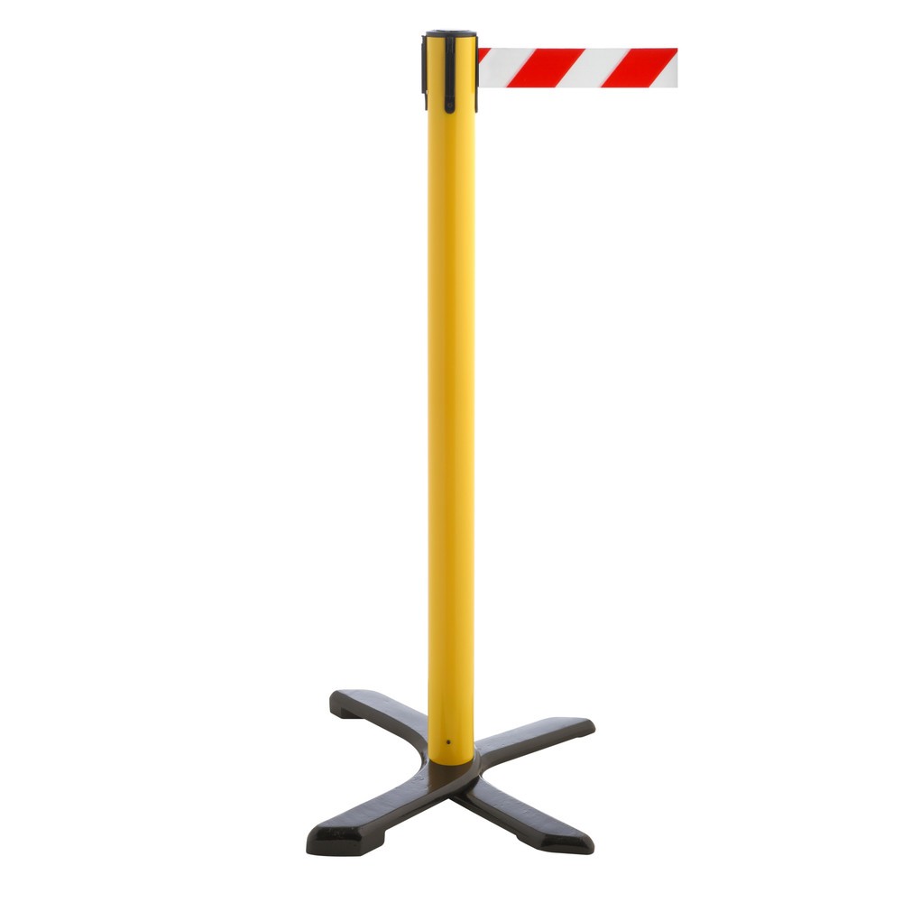 Productafbeelding nr. 1: Afzetpaal met kruisvoet, lintlengte 2,3 m, geel, rood/wit diagonaal gestreept