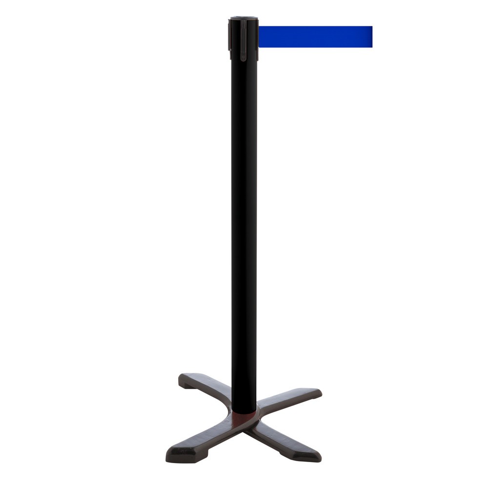 Product afbeelding: Afzetpaal met kruisvoet, lintlengte 2,3 m, zwart, blauw