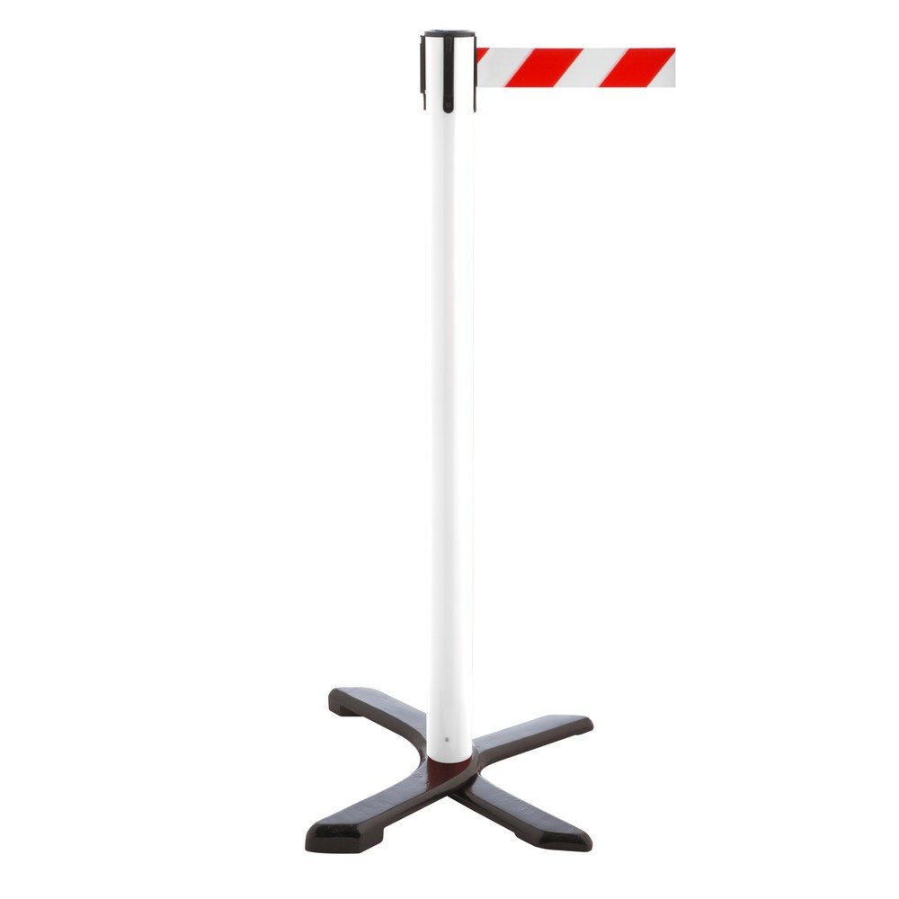 Productafbeelding nr. 1: Afzetpaal met kruisvoet, lintlengte 2,3 m, wit, rood/wit diagonaal gestreept