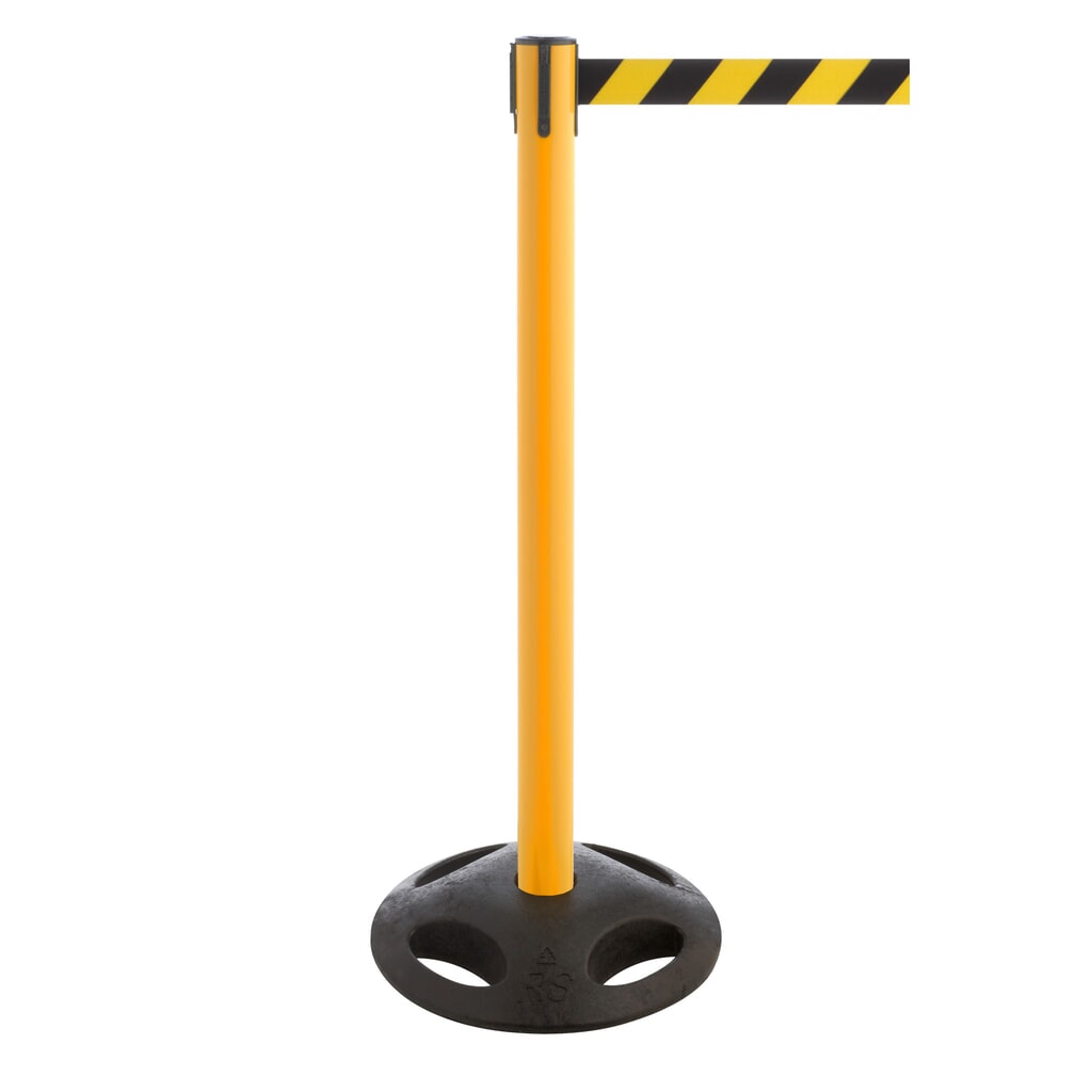 Lintafzetpaal RS-GUIDESYSTEMS®, bodemplaat van compoundmateriaal, lintbreedte 50 mm, geel, zwart/geel diagonaal gestreept Product afbeelding: Lintafzetpaal RS-GUIDESYSTEMS®, bodemplaat van compoundmateriaal, lintbreedte 50 mm, geel, zwart/geel diagonaal gestreept