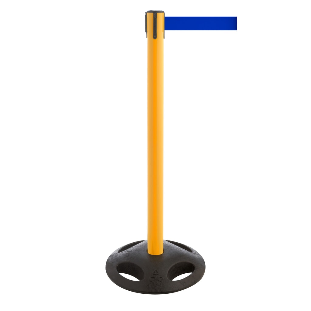 Lintafzetpaal RS-GUIDESYSTEMS®, bodemplaat van compoundmateriaal, lintbreedte 50 mm, geel, blauw Product afbeelding: Lintafzetpaal RS-GUIDESYSTEMS®, bodemplaat van compoundmateriaal, lintbreedte 50 mm, geel, blauw