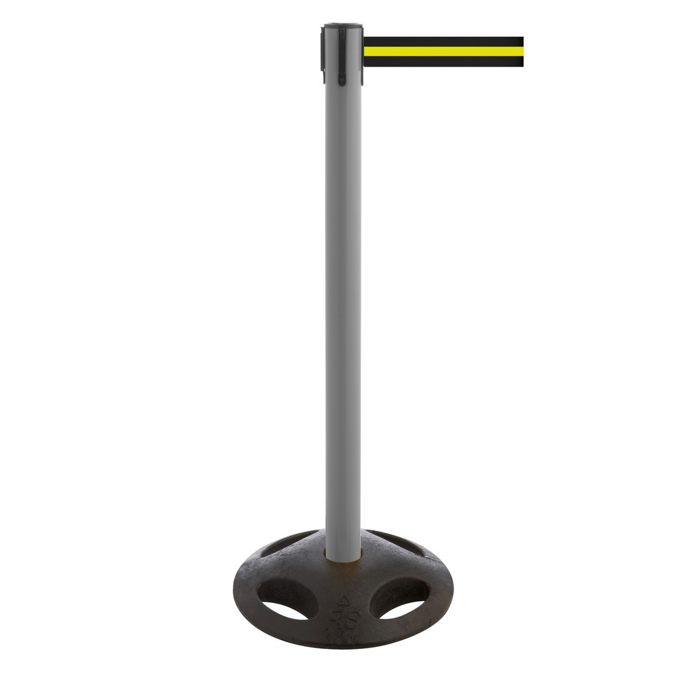 Productafbeelding nr. 1: Afzetpaal met lint RS-GUIDESYSTEMS®, bodemplaat van compoundmateriaal, lintbreedte 100 mm, antraciet, zwart/geel horizontaal gestreept