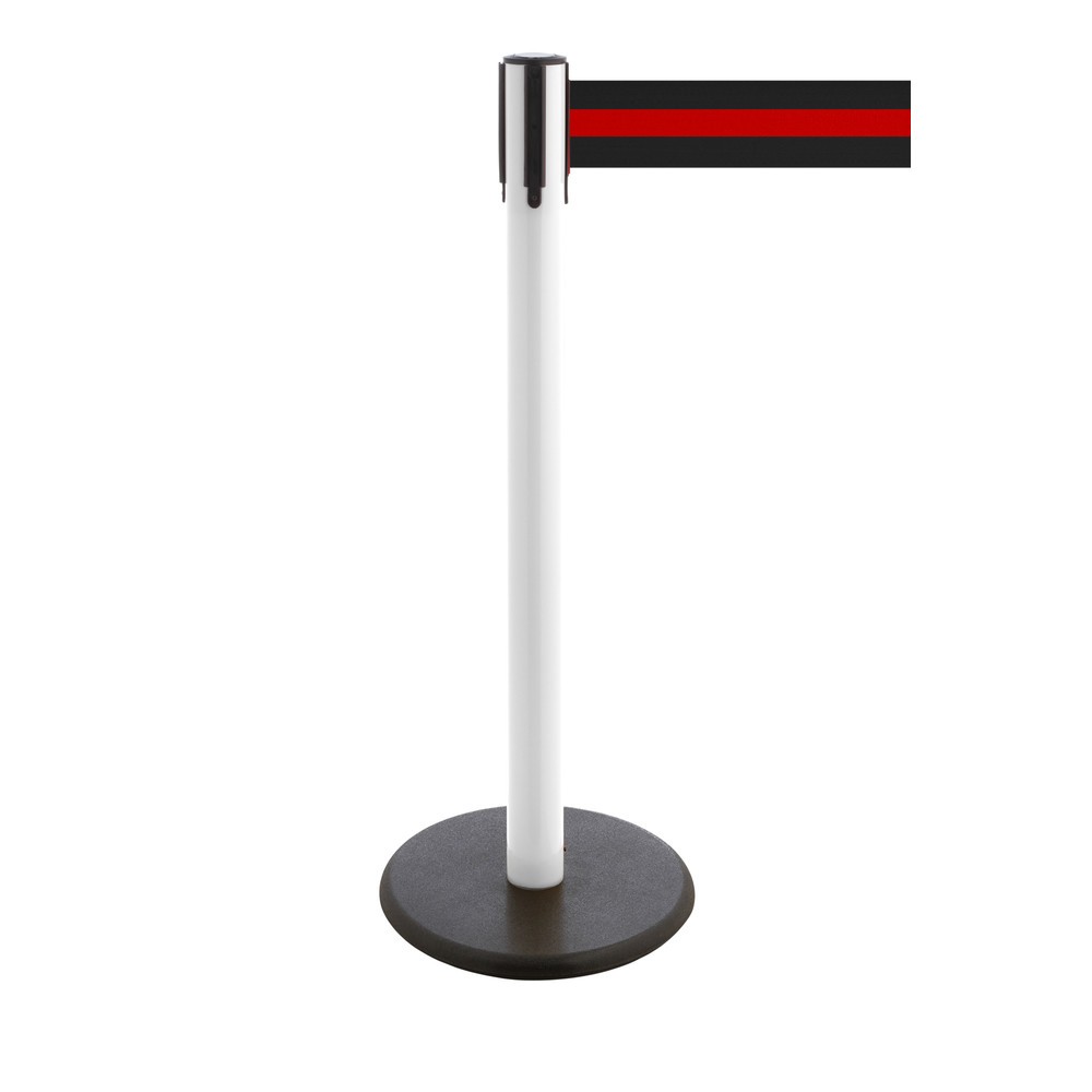 Productafbeelding nr. 1: Afzetpaal met lint RS-GUIDESYSTEMS®, gietijzeren bodemplaat, lintbreedte 100 mm, wit, zwart/rood horizontaal gestreept, 2,3 m