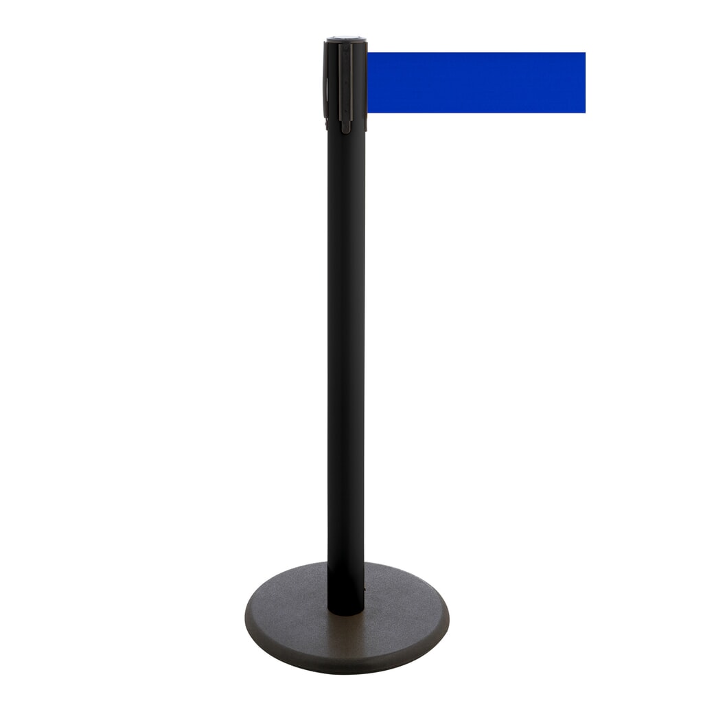 Afzetpaal met lint RS-GUIDESYSTEMS®, gietijzeren bodemplaat, lintbreedte 100 mm, zwart, blauw, 2,3 m Product afbeelding: Afzetpaal met lint RS-GUIDESYSTEMS®, gietijzeren bodemplaat, lintbreedte 100 mm, zwart, blauw, 2,3 m