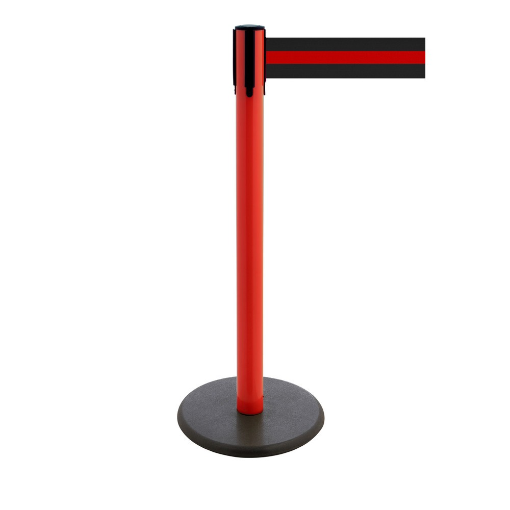 Productafbeelding nr. 1: Afzetpaal met lint RS-GUIDESYSTEMS®, gietijzeren bodemplaat, lintbreedte 100 mm, rood, zwart/rood horizontaal gestreept, 3,8 m
