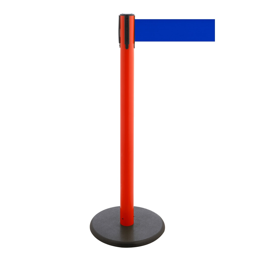 Afzetpaal met lint RS-GUIDESYSTEMS®, gietijzeren bodemplaat, lintbreedte 100 mm, rood, blauw, 3,8 m Product afbeelding: Afzetpaal met lint RS-GUIDESYSTEMS®, gietijzeren bodemplaat, lintbreedte 100 mm, rood, blauw, 3,8 m