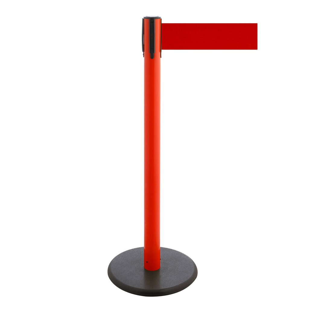 Afzetpaal met lint RS-GUIDESYSTEMS®, gietijzeren bodemplaat, lintbreedte 100 mm, rood, rood, 3,8 m Product afbeelding: Afzetpaal met lint RS-GUIDESYSTEMS®, gietijzeren bodemplaat, lintbreedte 100 mm, rood, rood, 3,8 m
