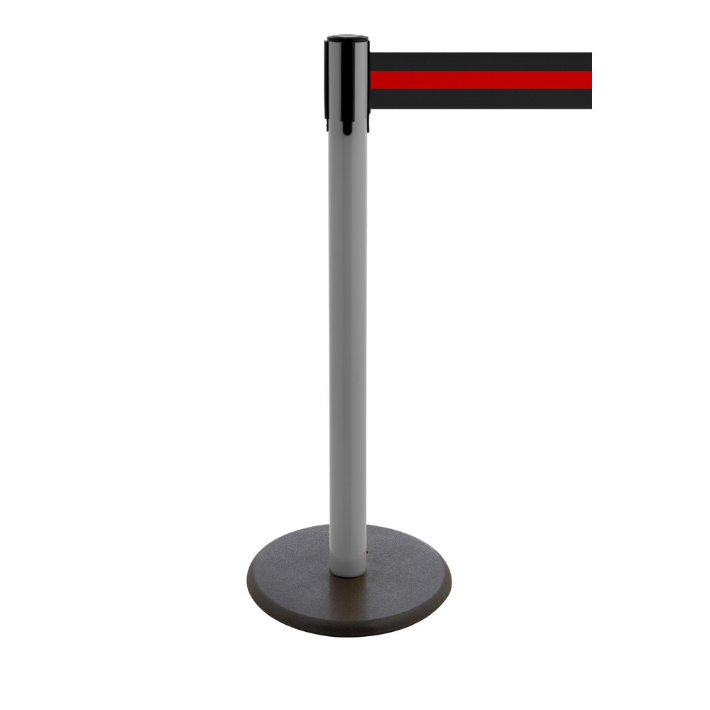 Productafbeelding nr. 1: Afzetpaal met lint RS-GUIDESYSTEMS®, gietijzeren bodemplaat, lintbreedte 100 mm, antraciet, zwart/rood horizontaal gestreept, 3,8 m