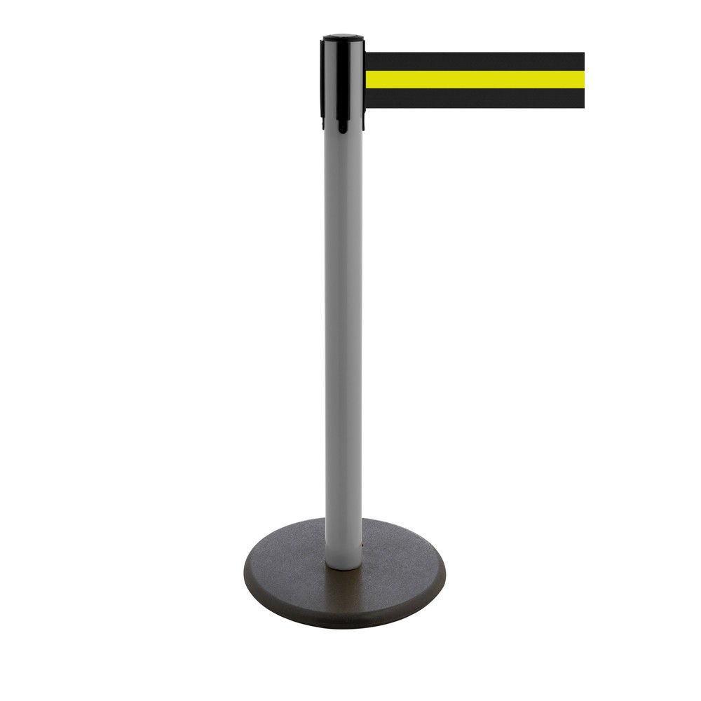 Productafbeelding nr. 1: Afzetpaal met lint RS-GUIDESYSTEMS®, gietijzeren bodemplaat, lintbreedte 100 mm, antraciet, zwart/geel horizontaal gestreept, 3,8 m
