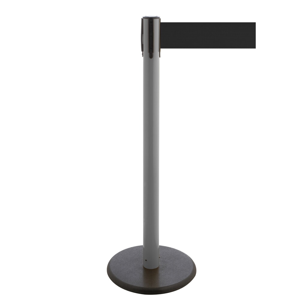 Afzetpaal met lint RS-GUIDESYSTEMS®, gietijzeren bodemplaat, lintbreedte 100 mm, antraciet, zwart, 3,8 m Product afbeelding: Afzetpaal met lint RS-GUIDESYSTEMS®, gietijzeren bodemplaat, lintbreedte 100 mm, antraciet, zwart, 3,8 m