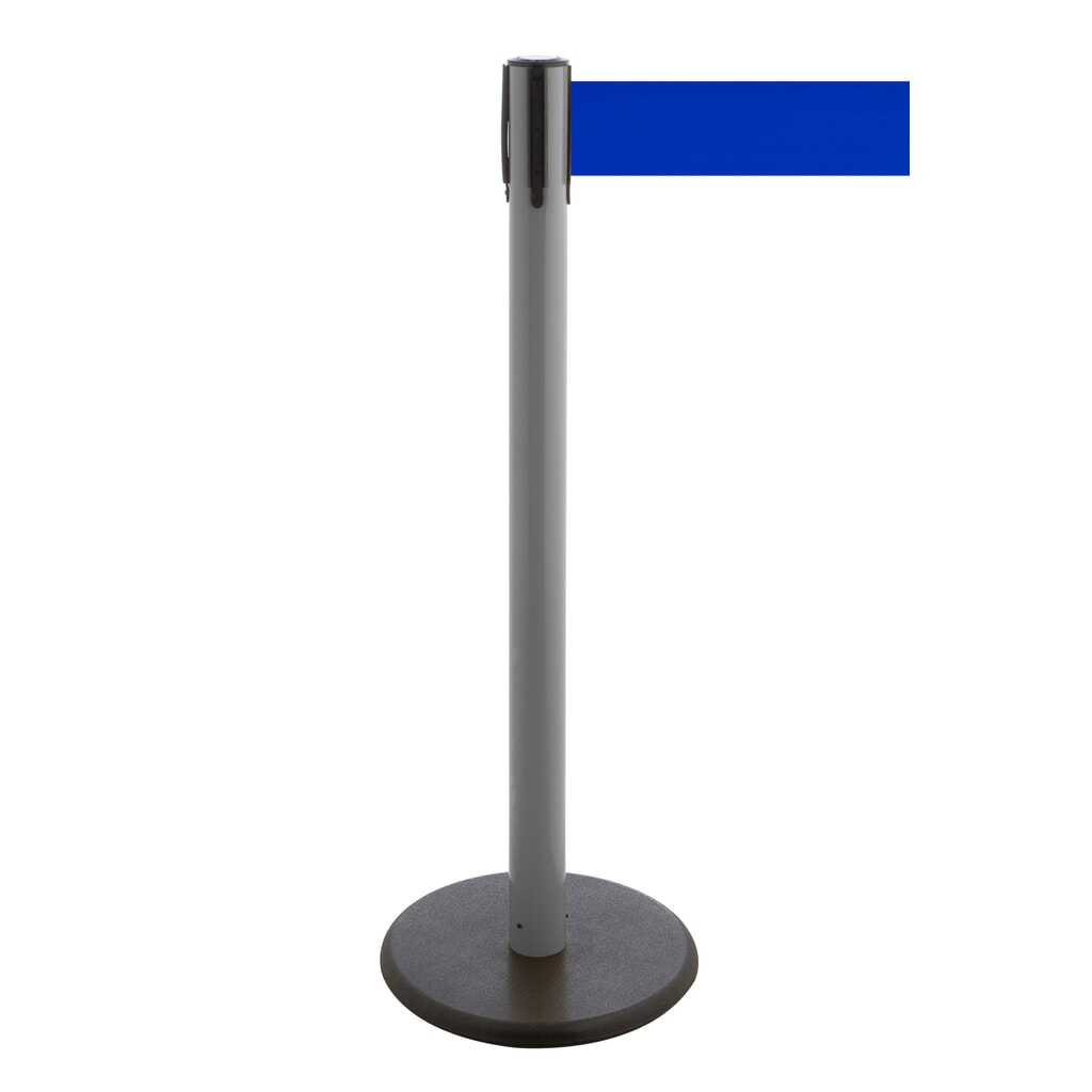 Product afbeelding: Afzetpaal met lint RS-GUIDESYSTEMS®, gietijzeren bodemplaat, lintbreedte 100 mm, antraciet, blauw, 3,8 m