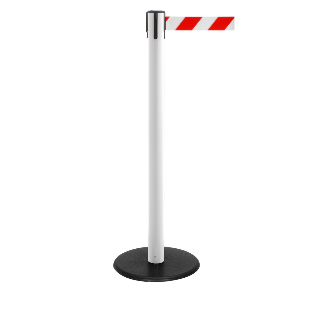 Productafbeelding nr. 1: Afzetpaal met lint RS-GUIDESYSTEMS®, gietijzeren bodemplaat, lintbreedte 50 mm, wit, rood/wit diagonaal gestreept, 2,3 m