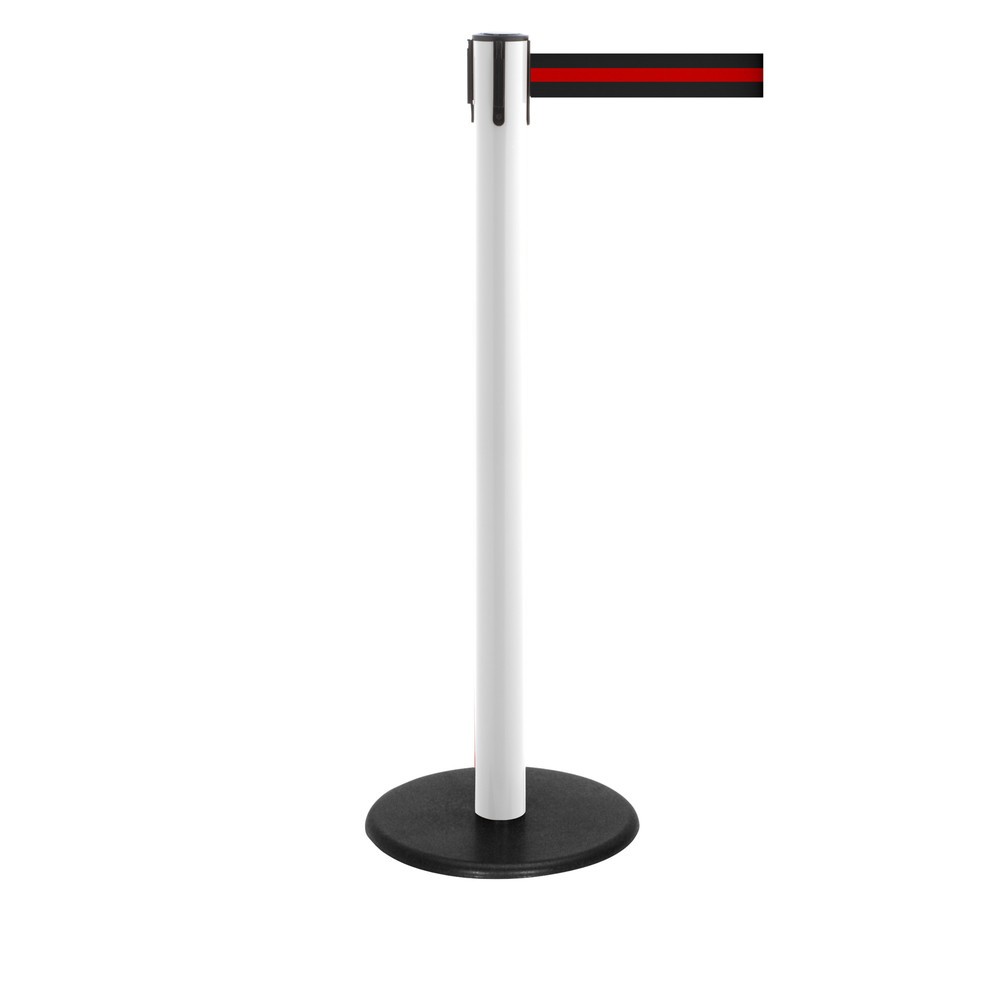 Productafbeelding nr. 1: Afzetpaal met lint RS-GUIDESYSTEMS®, gietijzeren bodemplaat, lintbreedte 50 mm, wit, zwart/rood horizontaal gestreept, 2,3 m