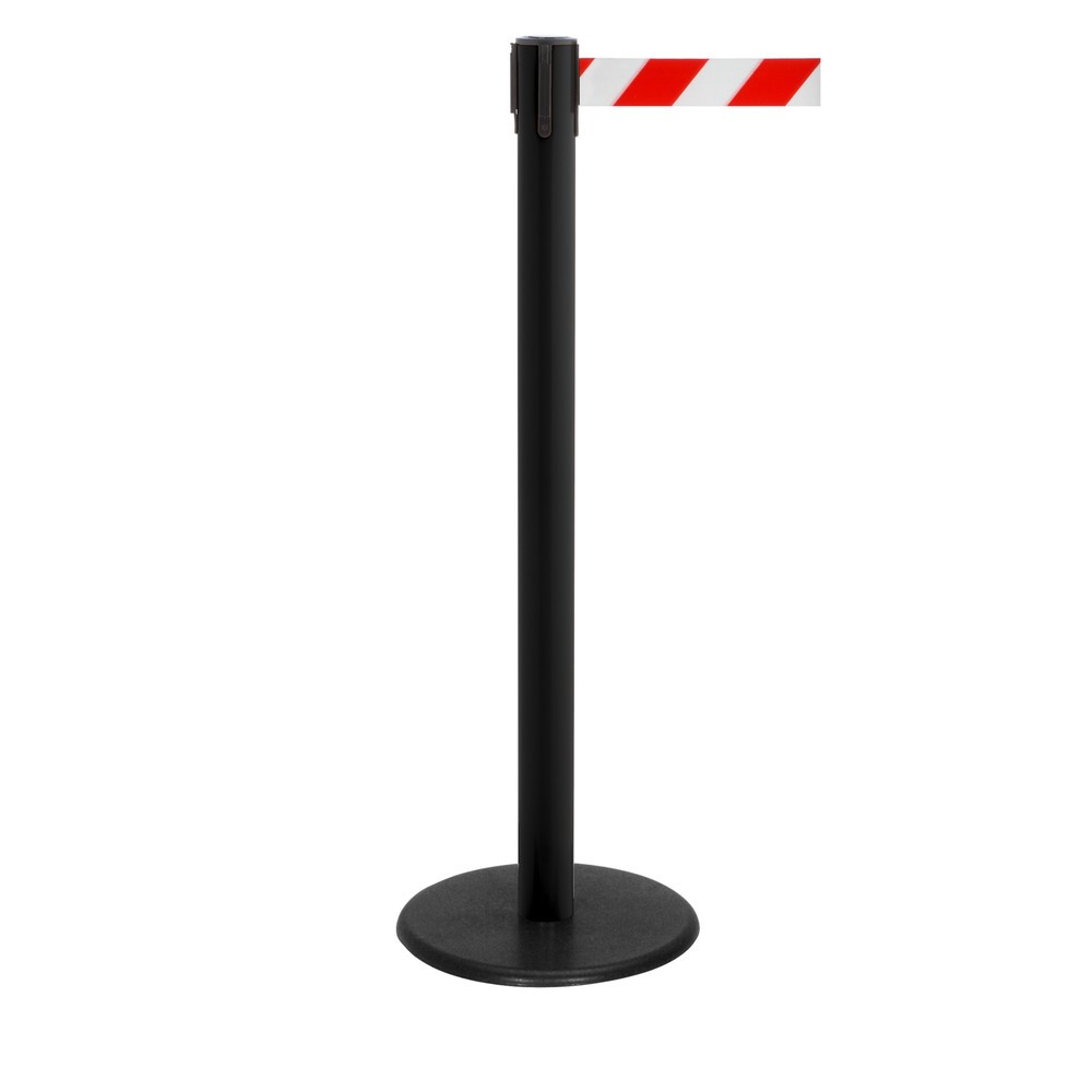 Productafbeelding nr. 1: Afzetpaal met lint RS-GUIDESYSTEMS®, gietijzeren bodemplaat, lintbreedte 50 mm, zwart, rood/wit diagonaal gestreept, 2,3 m