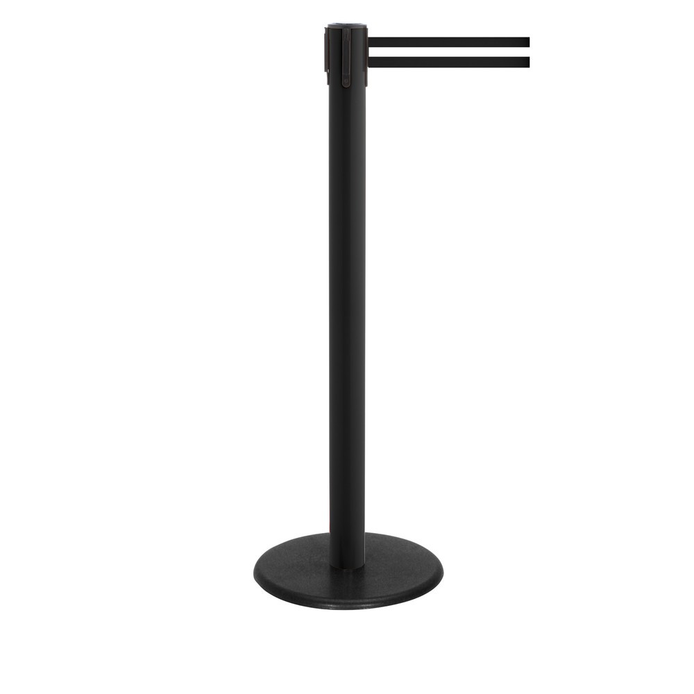 Productafbeelding nr. 1: Afzetpaal met lint RS-GUIDESYSTEMS®, gietijzeren bodemplaat, lintbreedte 50 mm, zwart, zwart/wit horizontaal gestreept, 4,0 m