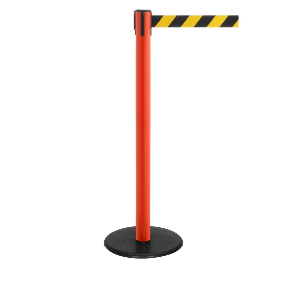 Productafbeelding nr. 1: Afzetpaal met lint RS-GUIDESYSTEMS®, gietijzeren bodemplaat, lintbreedte 50 mm, rood, zwart/geel diagonaal gestreept, 4,0 m