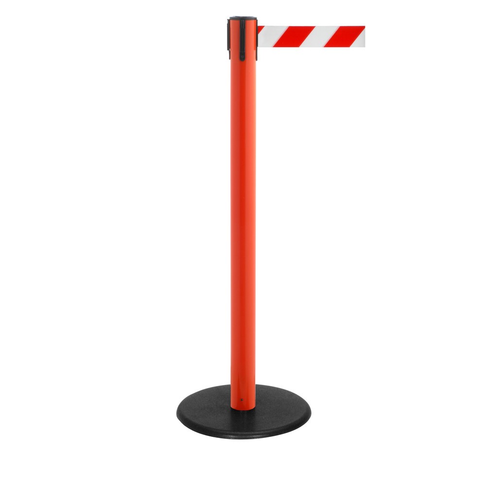 Productafbeelding nr. 1: Afzetpaal met lint RS-GUIDESYSTEMS®, gietijzeren bodemplaat, lintbreedte 50 mm, rood, rood/wit diagonaal gestreept, 2,3 m