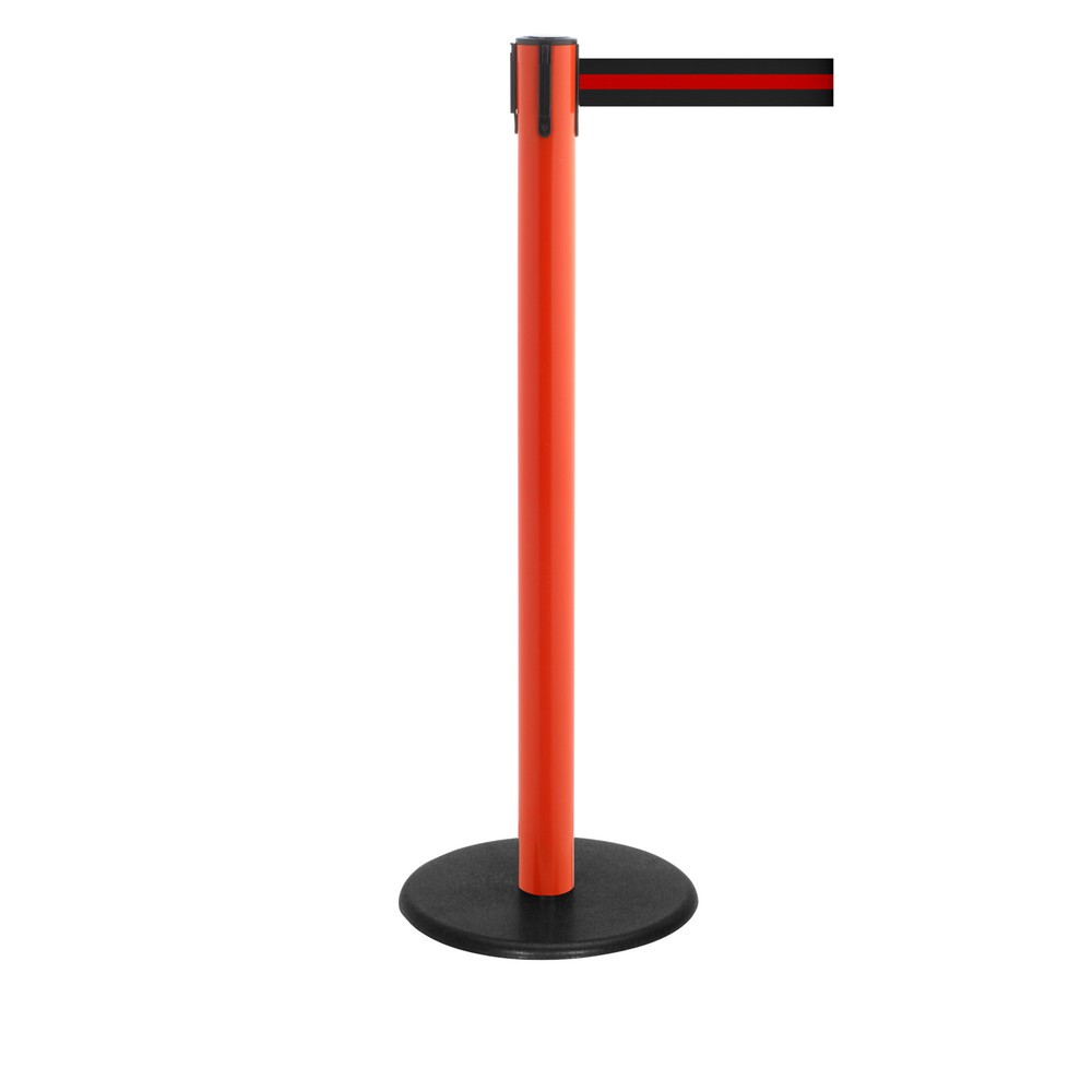 Productafbeelding nr. 1: Afzetpaal met lint RS-GUIDESYSTEMS®, gietijzeren bodemplaat, lintbreedte 50 mm, rood, zwart/rood horizontaal gestreept, 2,3 m