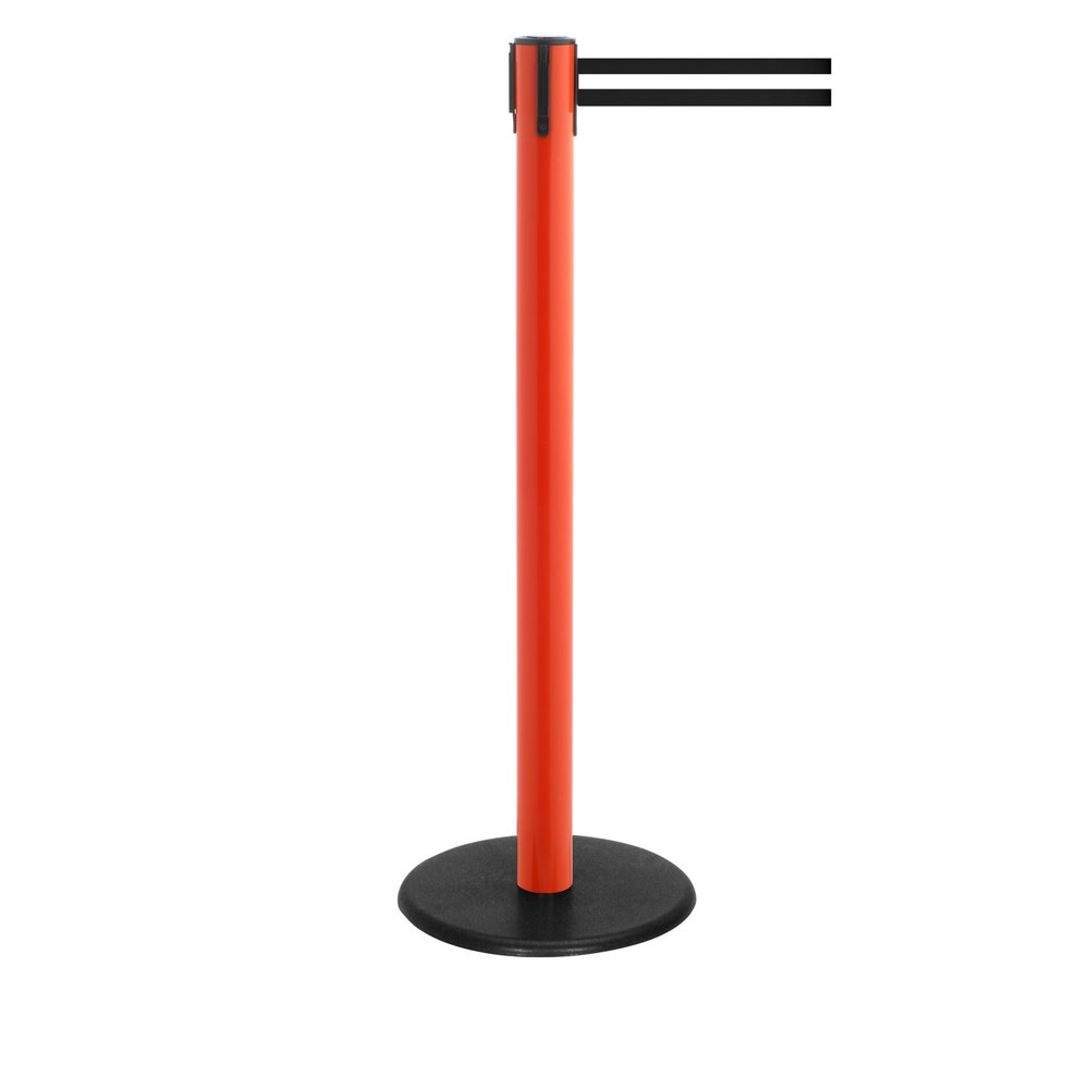Productafbeelding nr. 1: Afzetpaal met lint RS-GUIDESYSTEMS®, gietijzeren bodemplaat, lintbreedte 50 mm, rood, zwart/wit horizontaal gestreept, 4,0 m