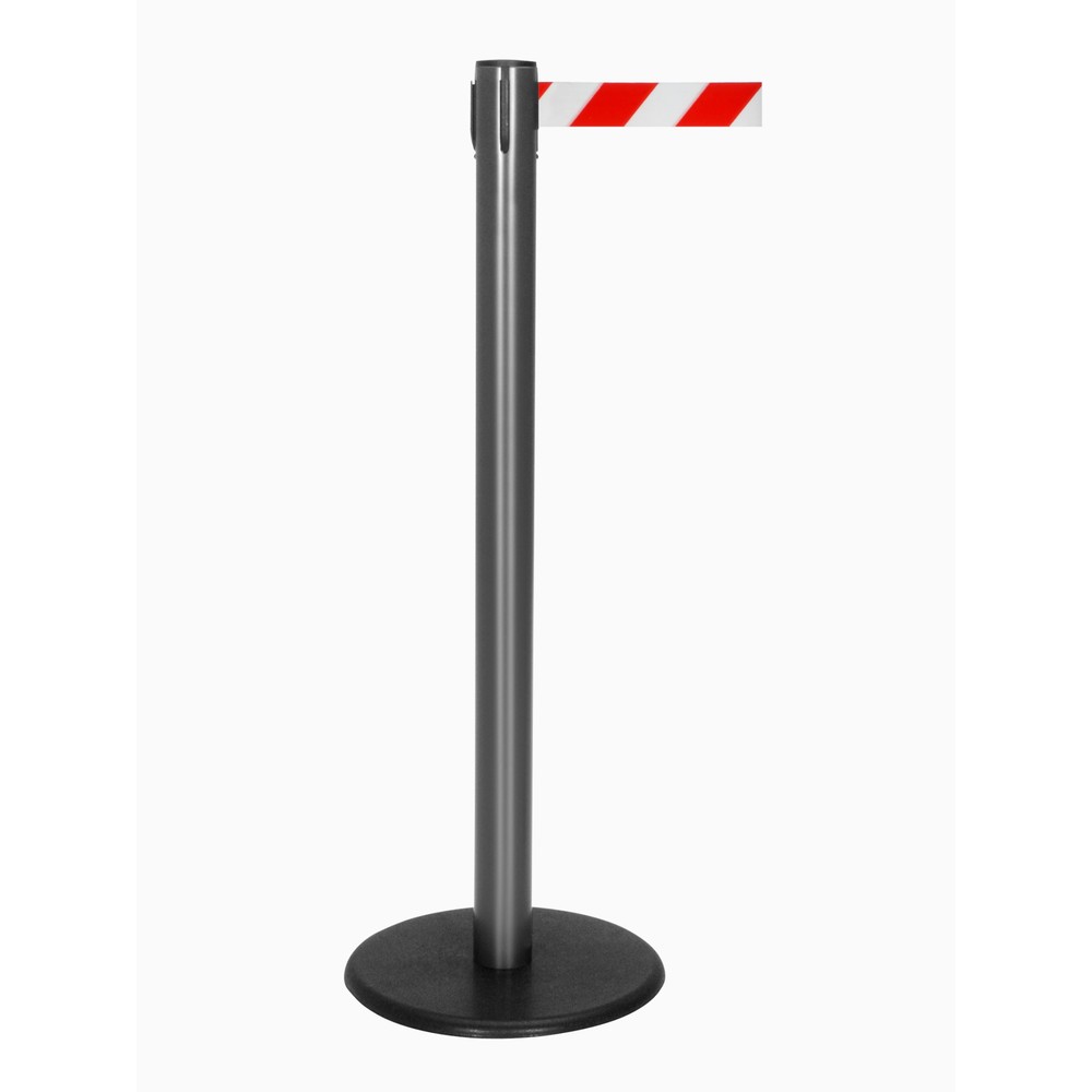 Productafbeelding nr. 1: Afzetpaal met lint RS-GUIDESYSTEMS®, gietijzeren bodemplaat, lintbreedte 50 mm, antraciet, rood/wit diagonaal gestreept, 2,3 m
