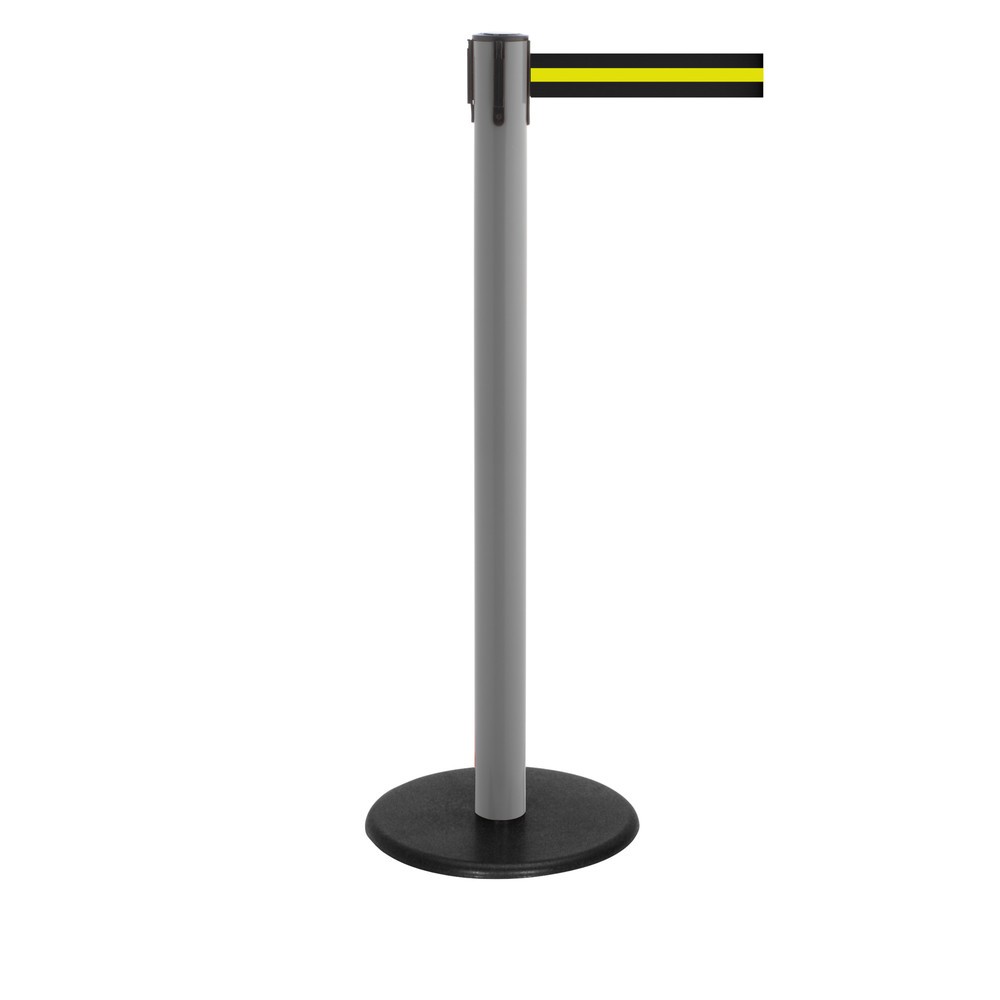 Productafbeelding nr. 1: Afzetpaal met lint RS-GUIDESYSTEMS®, gietijzeren bodemplaat, lintbreedte 50 mm, antraciet, zwart/geel horizontaal gestreept, 4,0 m