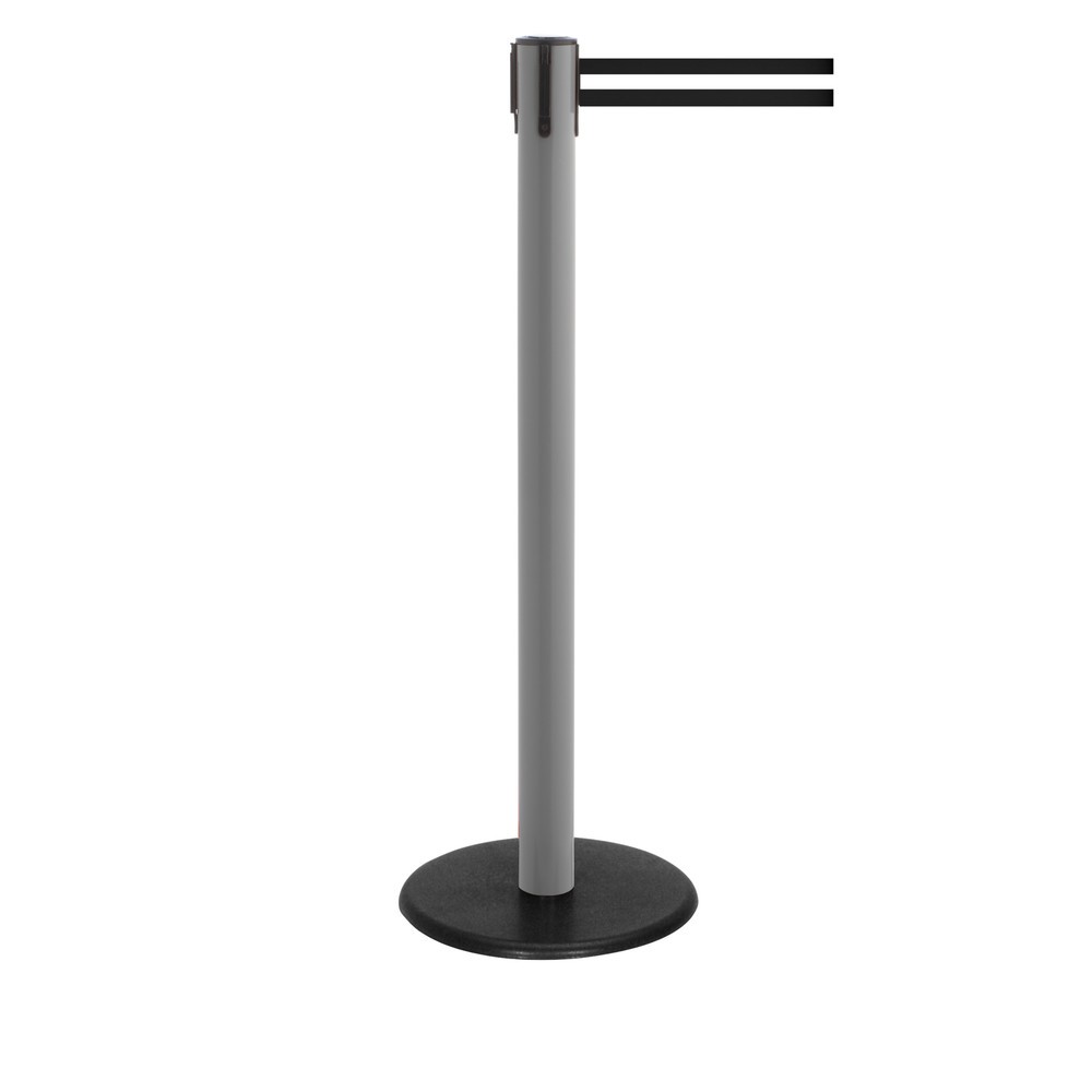 Productafbeelding nr. 1: Afzetpaal met lint RS-GUIDESYSTEMS®, gietijzeren bodemplaat, lintbreedte 50 mm, antraciet, zwart/wit horizontaal gestreept, 4,0 m