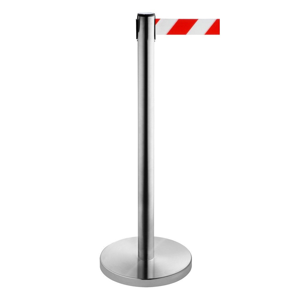 Productafbeelding nr. 1: Afzetpaal met lint RS-GUIDESYSTEMS®, roestvrij staal, lintbreedte 50 mm, rood/wit diagonaal gestreept, 2,3 m