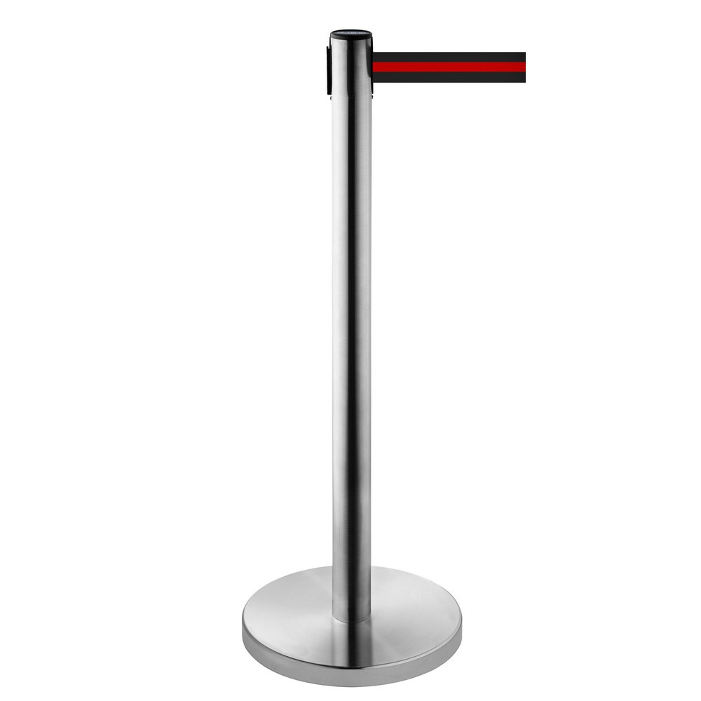 Productafbeelding nr. 1: Afzetpaal met lint RS-GUIDESYSTEMS®, roestvrij staal, lintbreedte 50 mm, zwart/rood horizontaal gestreept, 4,0 m