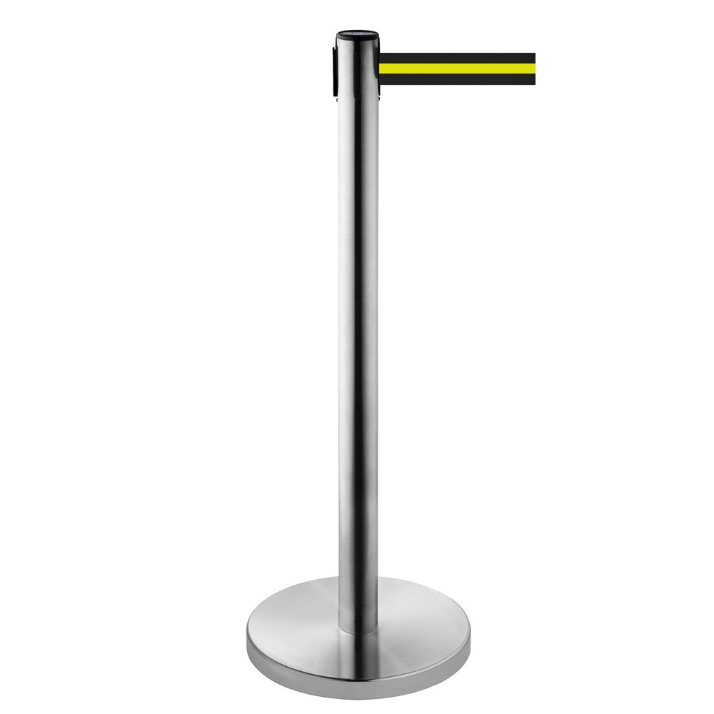 Productafbeelding nr. 1: Afzetpaal met lint RS-GUIDESYSTEMS®, roestvrij staal, lintbreedte 50 mm, zwart/geel horizontaal gestreept, 2,3 m