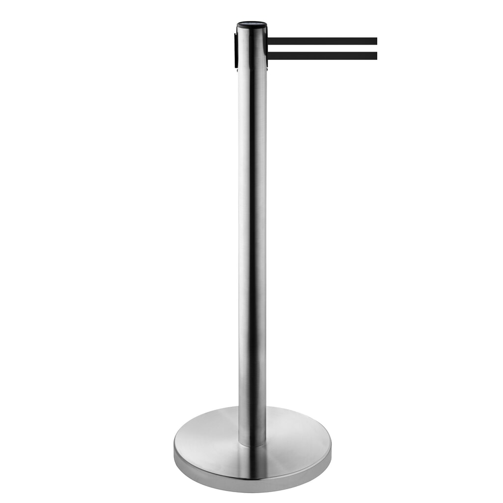 Product afbeelding: Afzetpaal met lint RS-GUIDESYSTEMS®, roestvrij staal, lintbreedte 50 mm, zwart/wit horizontaal gestreept, 2,3 m