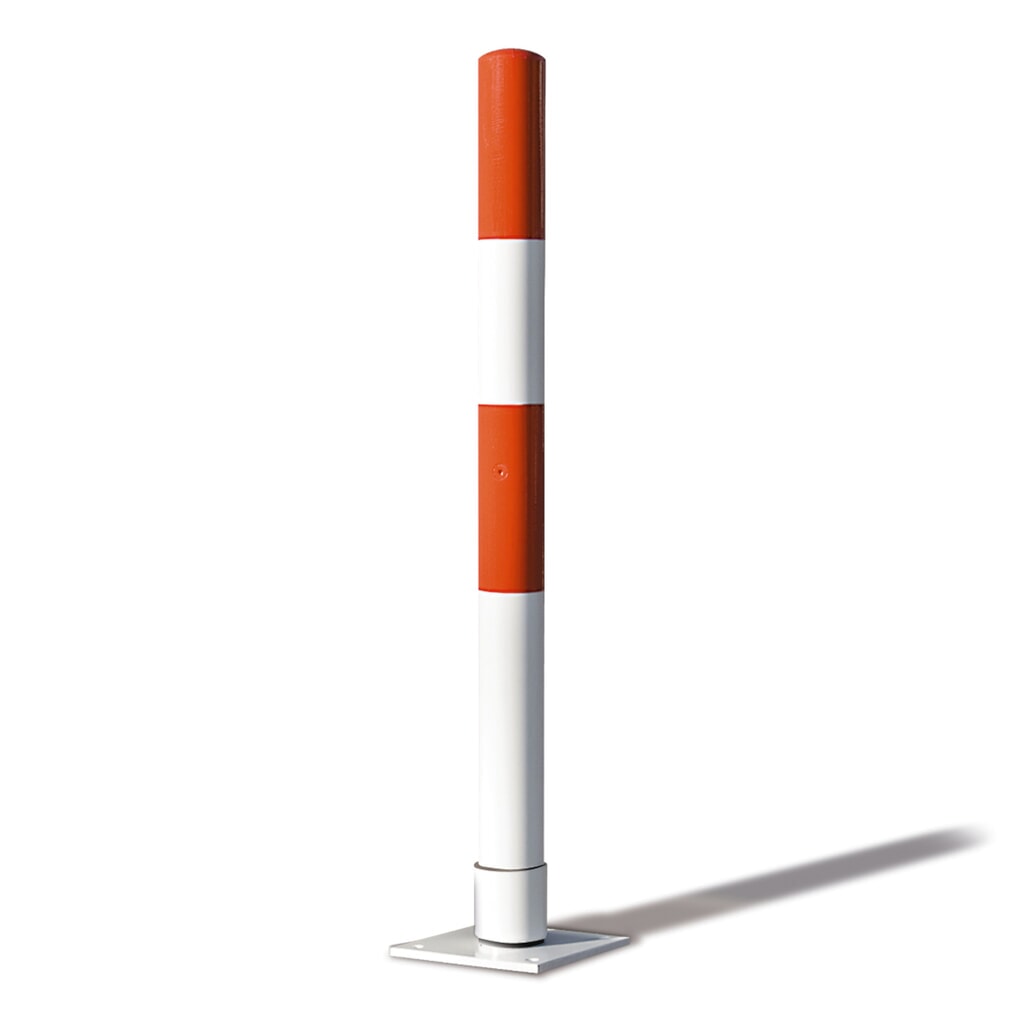 Afzetpaal MORION-SWING, zelfoprichtend, ronde buis, Ø 76 mm, voor keilboutbevestiging, rood/wit Productafbeelding nr. 1: Afzetpaal MORION-SWING, zelfoprichtend, ronde buis, Ø 76 mm, voor keilboutbevestiging, rood/wit